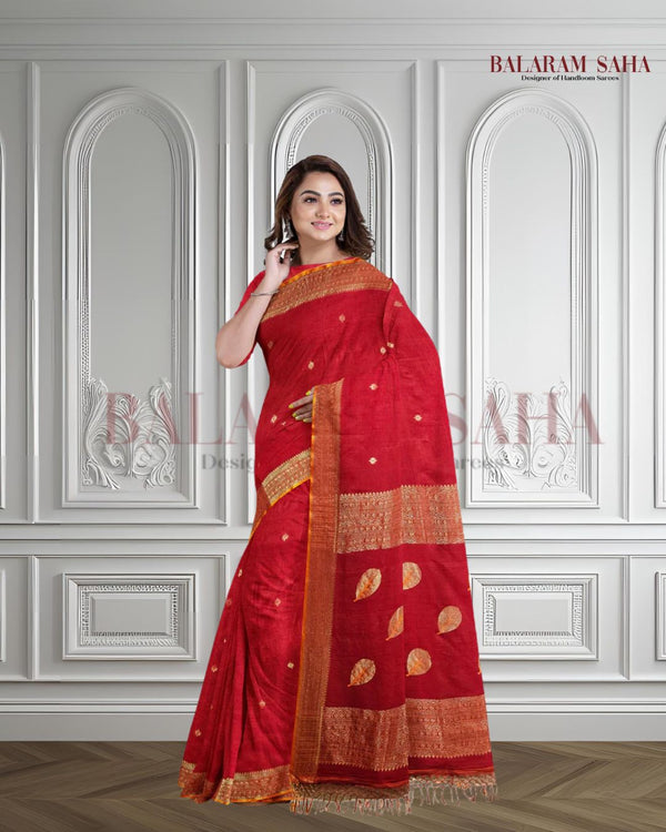 Red & Gold Zari Soft Handloom Cotton Saree With Woven Border Balaram Saha (handloom saree, cotton saree, handloom cotton saree, balaram saha online, handloom sarees, balaram saha handloom saree store photos, balaram saha handloom saree store, cotton handloom saree, bengal handloom sarees, pure cotton, cotton saree for women, cotton saree online)  http://www.behance.net/