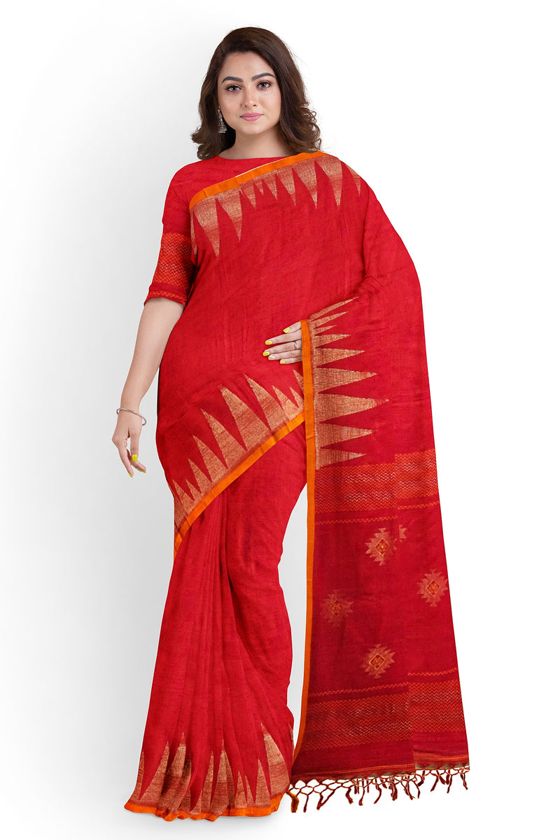 Red & Orange Handloom Premium Cotton Saree With Temple Border Of Balaram Saha (handloom saree, cotton saree, handloom cotton saree, balaram saha online, handloom sarees, balaram saha handloom saree store photos, balaram saha handloom saree store, cotton handloom saree, bengal handloom sarees, pure cotton, Zari border, handloom cotton saree with zari border, soft cotton saree with zari border, cotton saree for women, cotton saree online)  https://www.bloomberg.com/asia