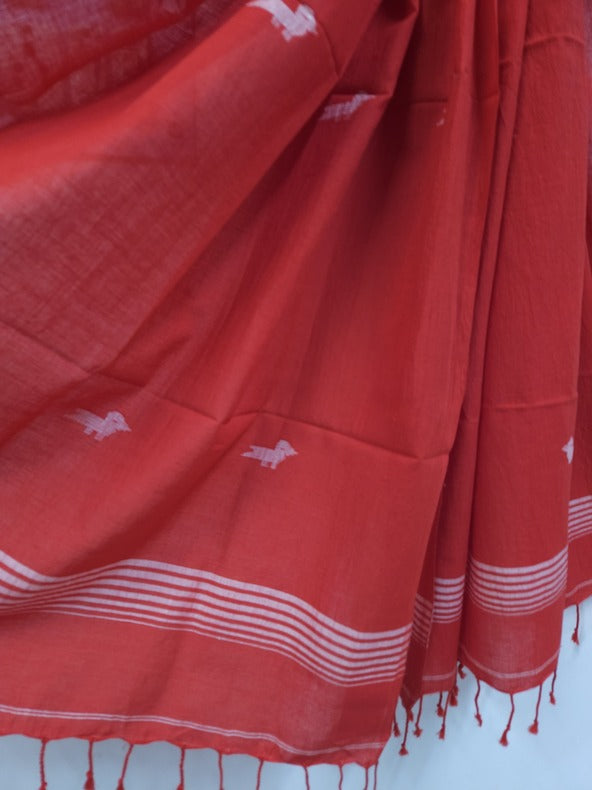 Red & White Handspun Handwoven Cotton Jamdani Stole Balaram Saha   https://open.spotify.com/