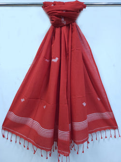 Red & White Handspun Handwoven Cotton Jamdani Stole Balaram Saha  https://www.huffpost.com/