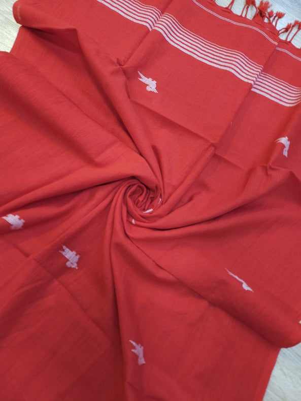 Red & White Handspun Handwoven Cotton Jamdani Stole Balaram Saha  https://www.gov.br/planalto/pt-br