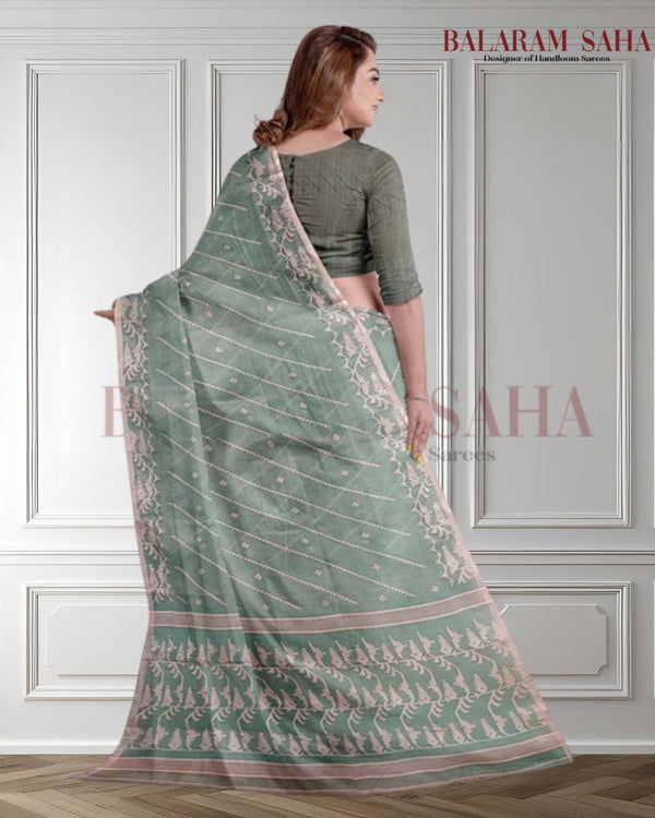 Sea Green & white Handwoven traditional Cotton Jamdani Saree - (handloom saree, cotton saree, handloom cotton saree, balaram saha online, handloom sarees, balaram saha handloom saree store photos, balaram saha handloom saree store, cotton handloom saree, bengal handloom sarees, pure cotton, cotton saree for women, cotton saree online)    https://www.ibm.com/in-en
