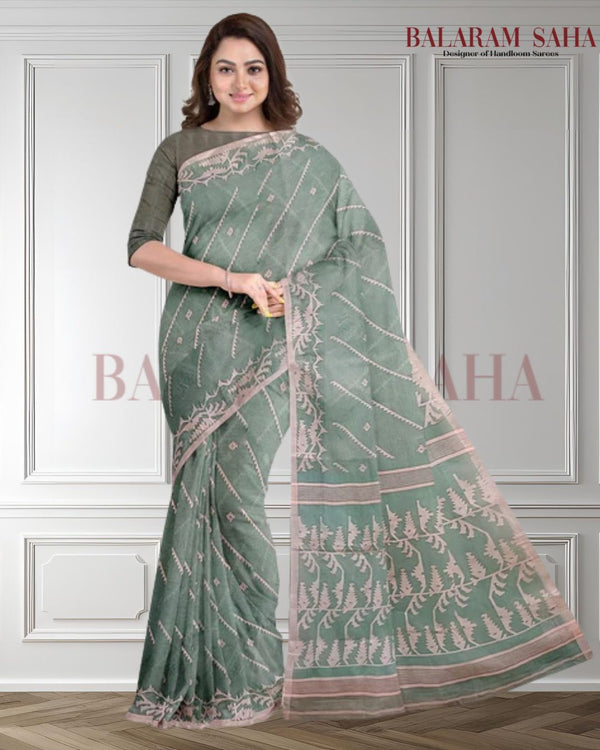 Sea Green & white Handwoven traditional Cotton Jamdani Saree - (handloom saree, cotton saree, handloom cotton saree, balaram saha online, handloom sarees, balaram saha handloom saree store photos, balaram saha handloom saree store, cotton handloom saree, bengal handloom sarees, pure cotton, cotton saree for women, cotton saree online)hite Handwoven traditional Cotton Jamdani Saree Balaram Saha  https://www.businessinsider.in/?r=US&IR=T