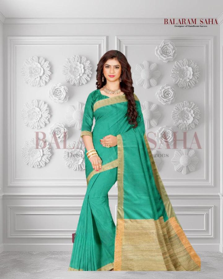 Serene Serenity: Balaram Saha's Sea Green Handloom Cotton Saree Creation (handloom saree, cotton saree, handloom cotton saree, balaram saha online, handloom sarees, balaram saha handloom saree store photos, balaram saha handloom saree store, cotton handloom saree, bengal handloom sarees, pure cotton, cotton saree for women, cotton saree online)