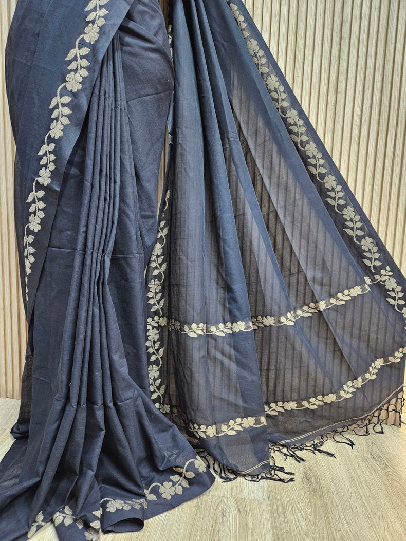 Experience the Understated Beauty of This Black Handloom Cotton Saree Balaram Saha