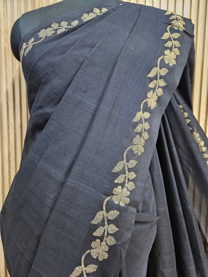 Experience the Understated Beauty of This Black Handloom Cotton Saree Balaram Saha