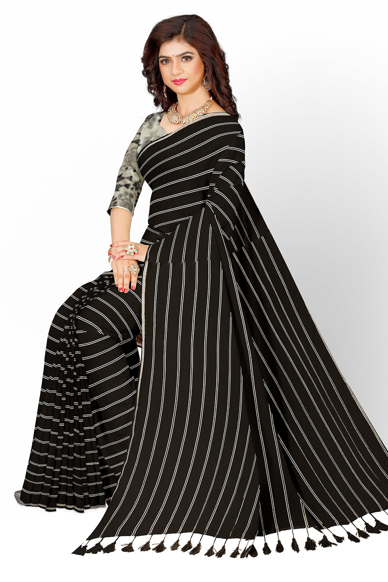 Soft Handloom Mull Cotton Saree Black & White Balaram Saha