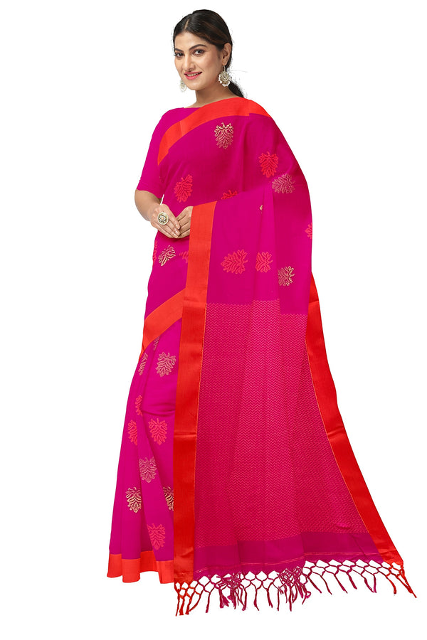 Deep Pink & Orange Soft Handloom Premium Cotton Saree Balaram Saha