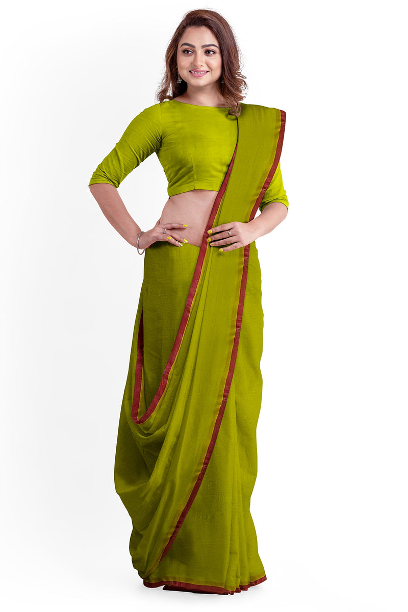 Green & Purple Handloom Soft Mull Cotton Saree Balaram Saha