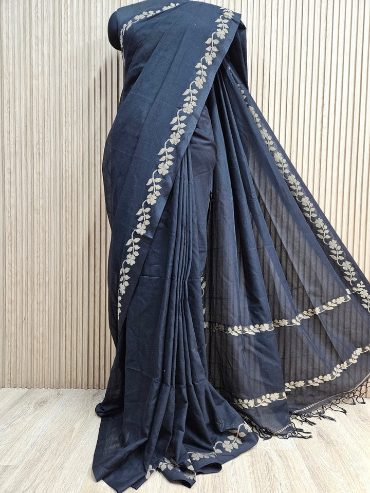 Experience the Understated Beauty of This Black Handloom Cotton Saree Balaram Saha