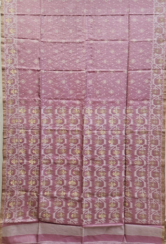Pink & White Soft Handloom Katan Silk Jamdani Saree Balaram Saha