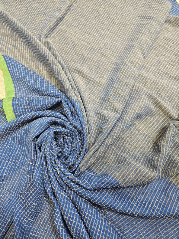 Balaram Saha's Artistic Expression: Blue & Green Handloom Soft Cotton Saree Balaram Saha