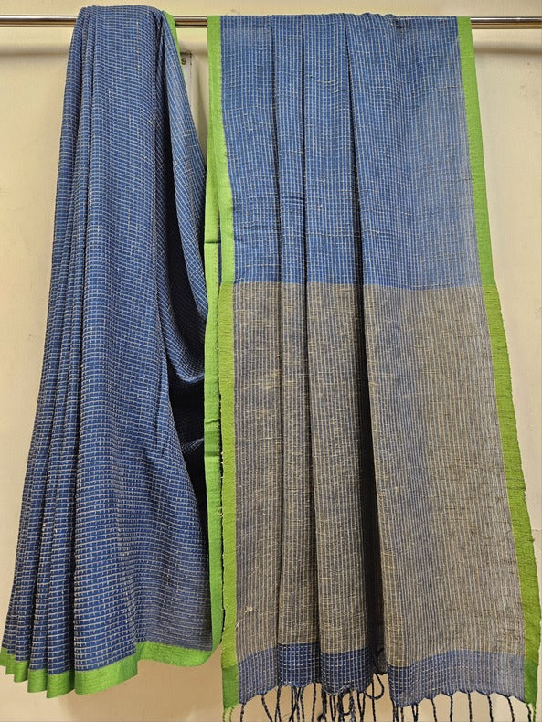 Balaram Saha's Artistic Expression: Blue & Green Handloom Soft Cotton Saree Balaram Saha