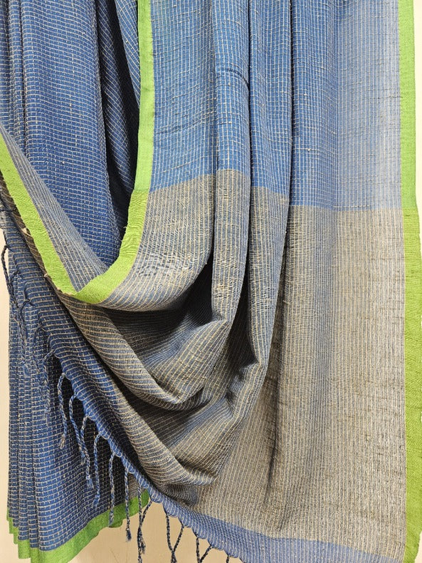 Balaram Saha's Artistic Expression: Blue & Green Handloom Soft Cotton Saree Balaram Saha