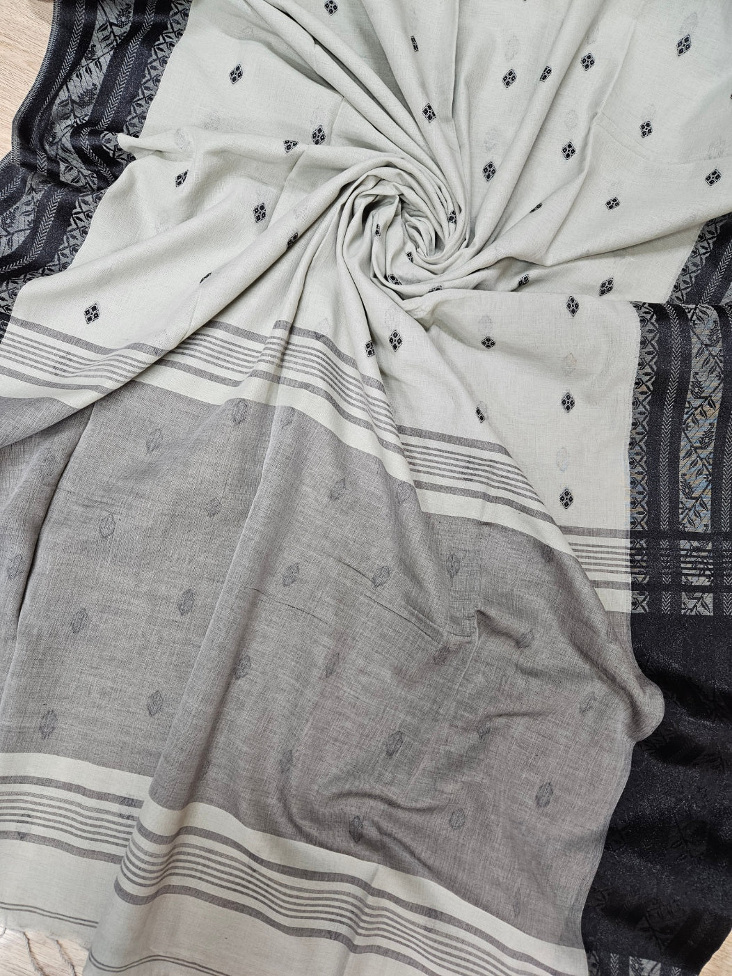 Dusty Green | Drape yourself in Timeless Elegance With this Exquisite Handloom Cotton Saree Balaram Saha