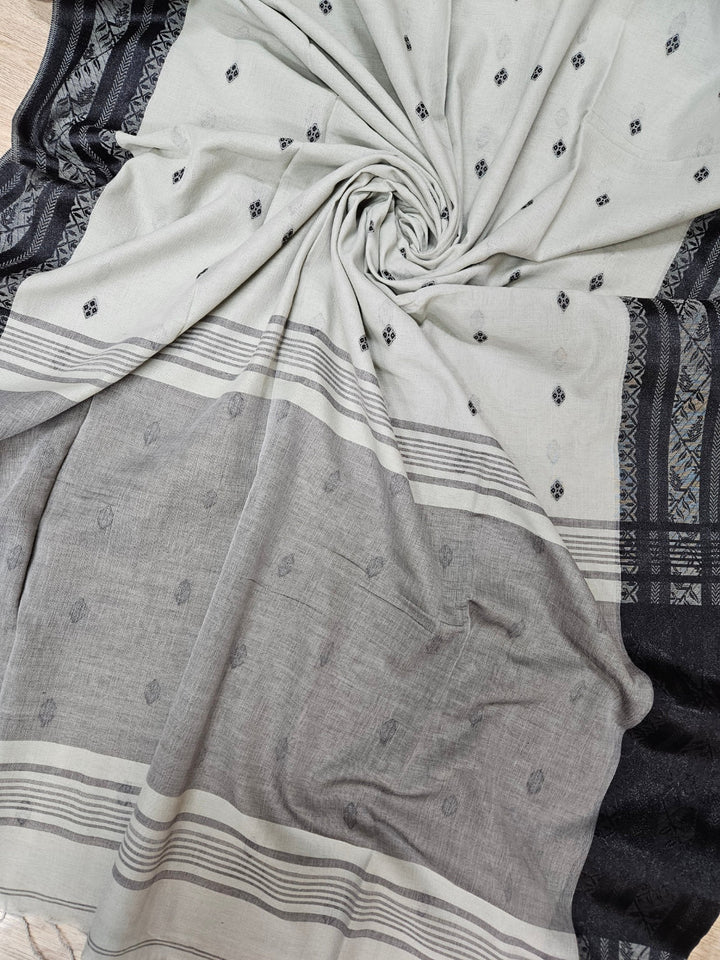 Dusty Green | Drape yourself in Timeless Elegance With this Exquisite Handloom Cotton Saree Balaram Saha