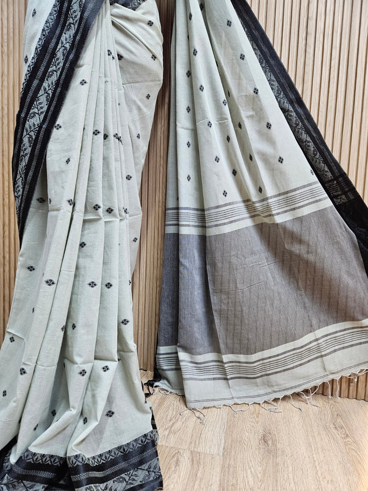 Dusty Green | Drape yourself in Timeless Elegance With this Exquisite Handloom Cotton Saree Balaram Saha