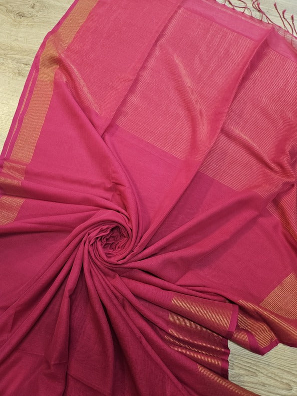 Pink & Gold Soft Handloom Cotton Saree Balaram Saha