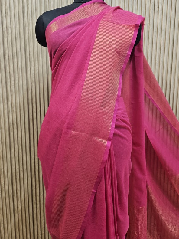 Pink & Gold Soft Handloom Cotton Saree Balaram Saha