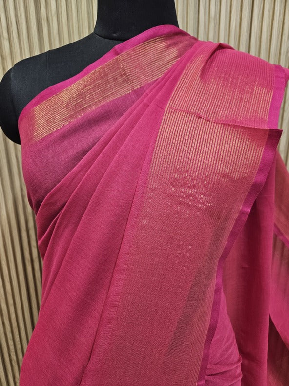 Pink & Gold Soft Handloom Cotton Saree Balaram Saha