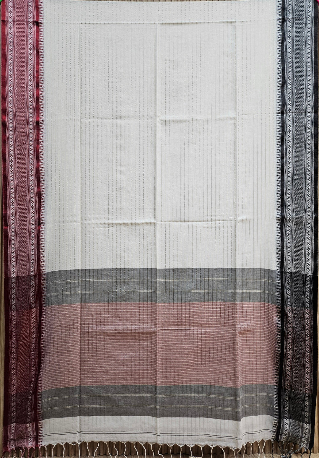 Off-White | Elevate your Everyday Elegance with this Exquisite Handloom Cotton Saree Balaram Saha