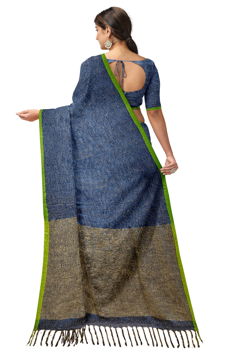 Balaram Saha's Artistic Expression: Blue & Green Handloom Soft Cotton Saree Balaram Saha