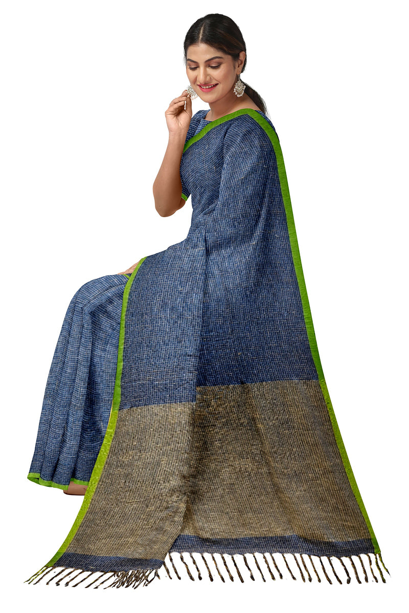 Balaram Saha's Artistic Expression: Blue & Green Handloom Soft Cotton Saree Balaram Saha