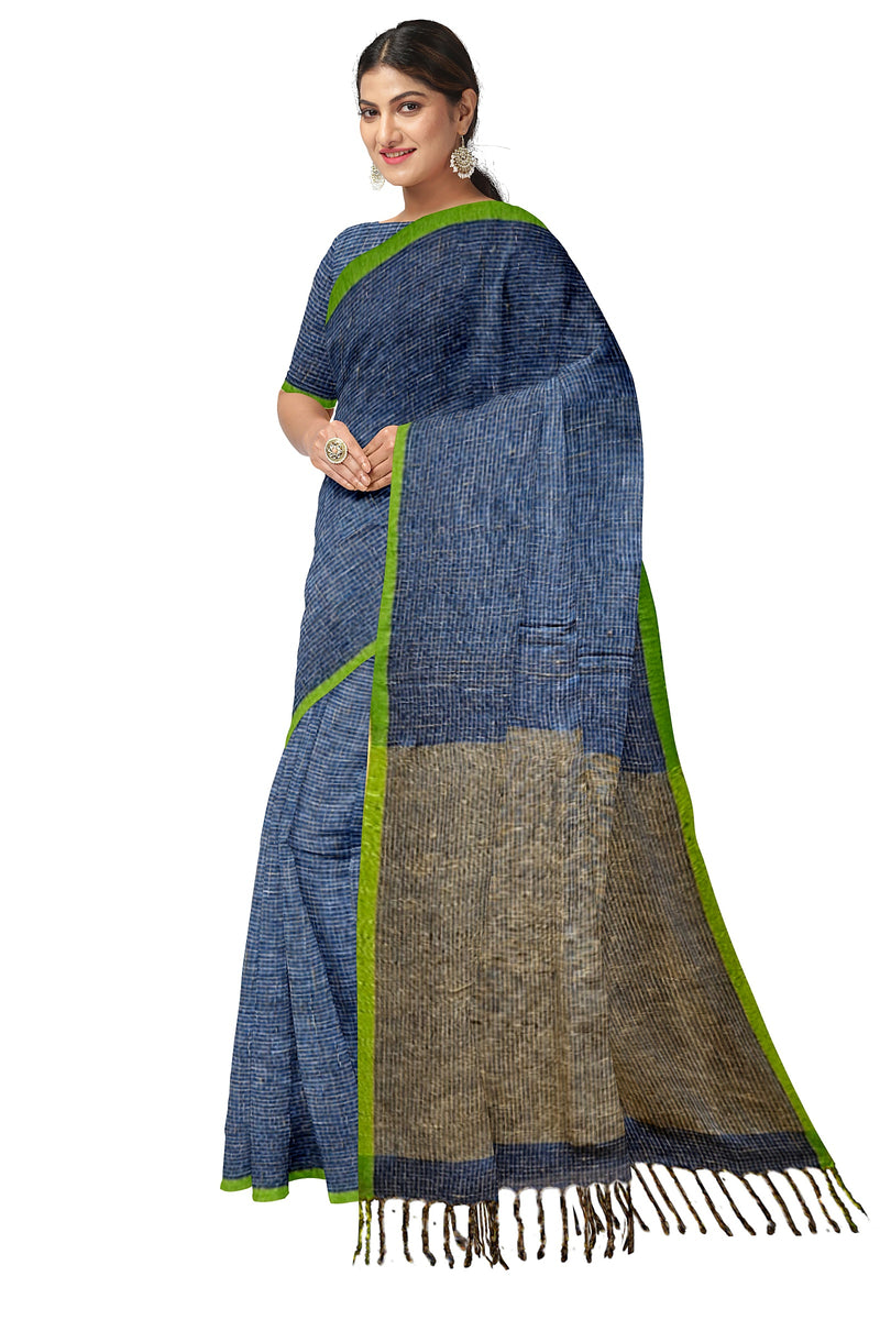 Balaram Saha's Artistic Expression: Blue & Green Handloom Soft Cotton Saree Balaram Saha