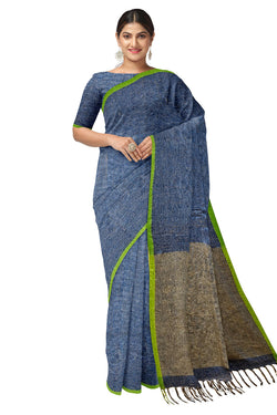 Balaram Saha's Artistic Expression: Blue & Green Handloom Soft Cotton Saree Balaram Saha