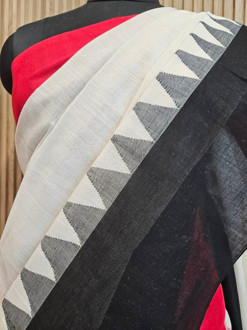 Lassic with a Twist: Balaram Saha's Off-White with Red and Black Ganga Jamuna Cotton Saree Balaram Saha