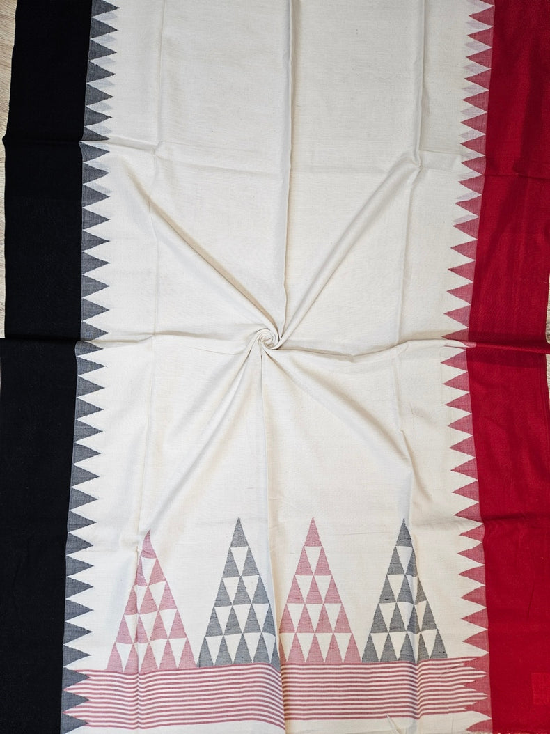 Lassic with a Twist: Balaram Saha's Off-White with Red and Black Ganga Jamuna Cotton Saree Balaram Saha