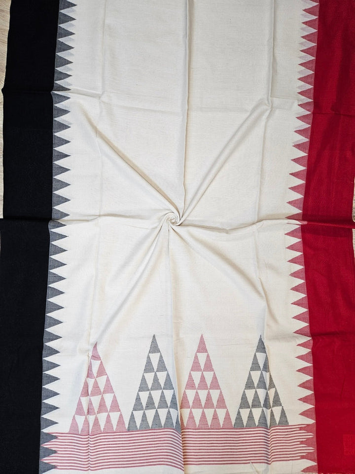 Lassic with a Twist: Balaram Saha's Off-White with Red and Black Ganga Jamuna Cotton Saree Balaram Saha
