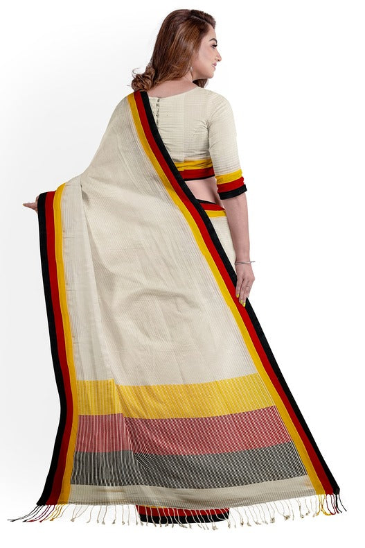 White & Purimium Quality Of handloom Soft Cotton Saree With Contrast Border Balaram Saha