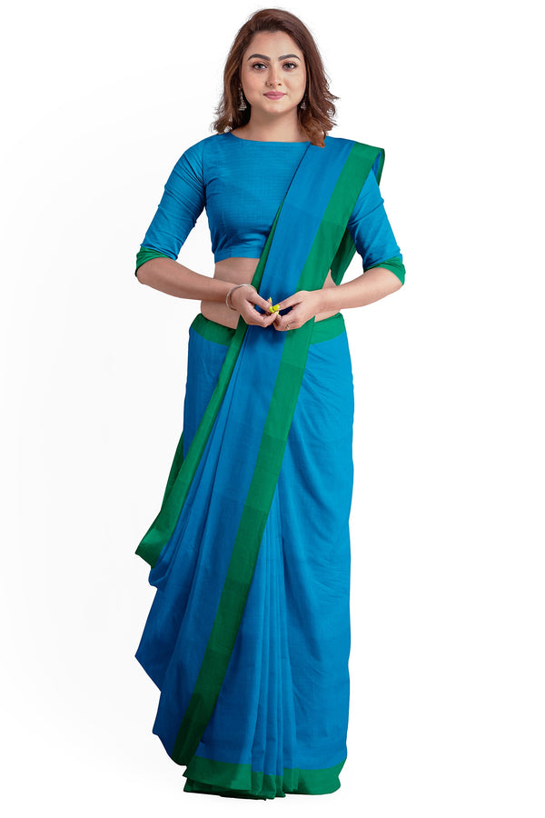 Blue Green Soft Handloom Cotton Saree Balaram Saha