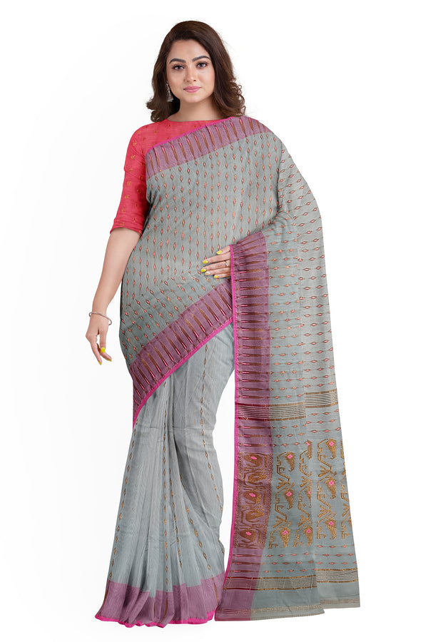 Light Blue & Pink Soft Handloom Jacquard Weave Dhakai saree Balaram Saha