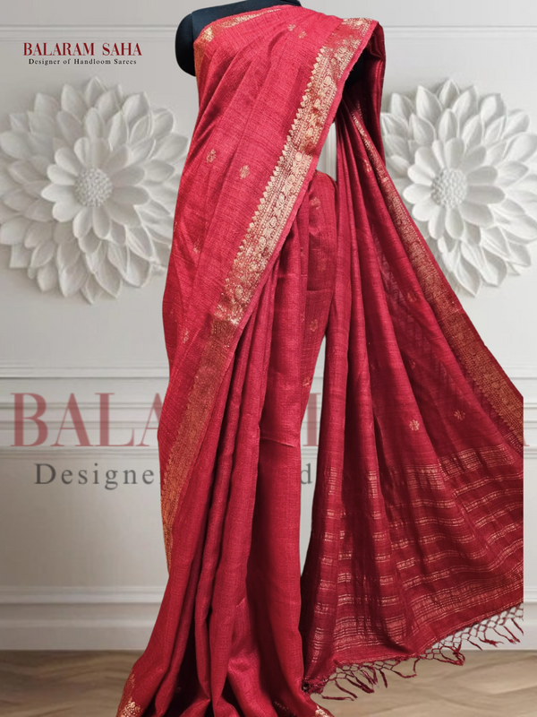 Red Soft Handloom premium Matka Silk Saree With Zari Border Balaram Saha