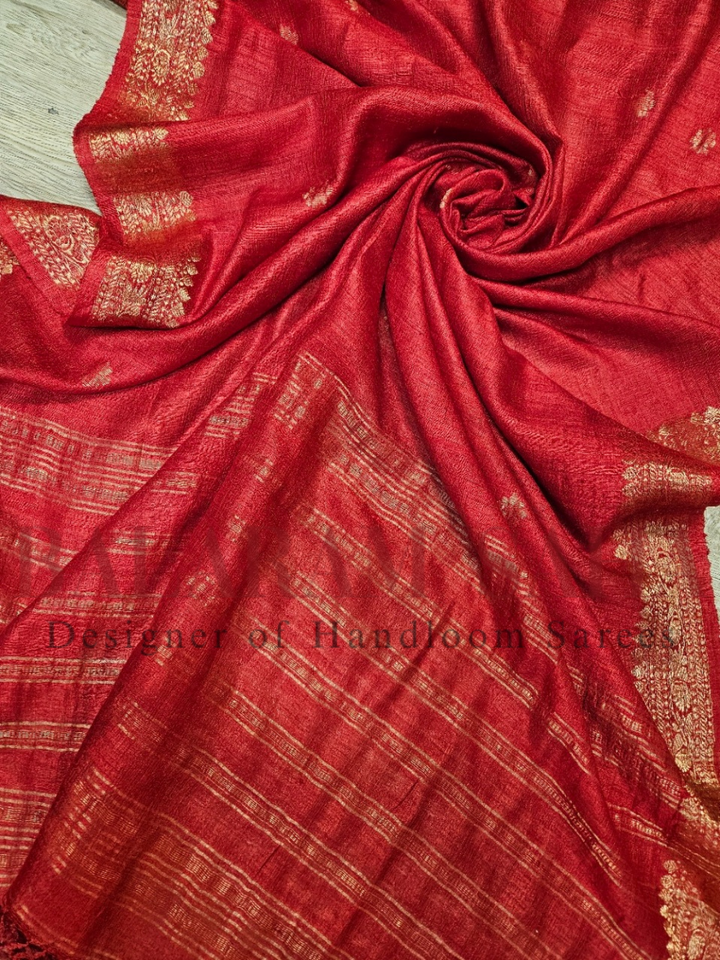 Red Soft Handloom premium Matka Silk Saree With Zari Border Balaram Saha