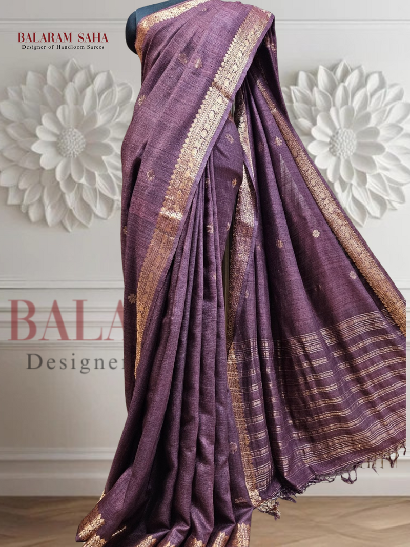 Crater Brown Soft Handloom Primium Matka Silk Saree With Zari Border Balaram Saha