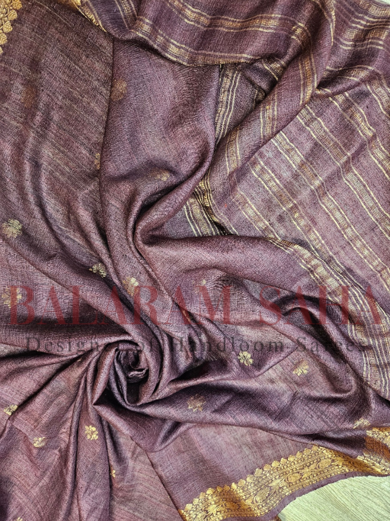 Crater Brown Soft Handloom Primium Matka Silk Saree With Zari Border Balaram Saha