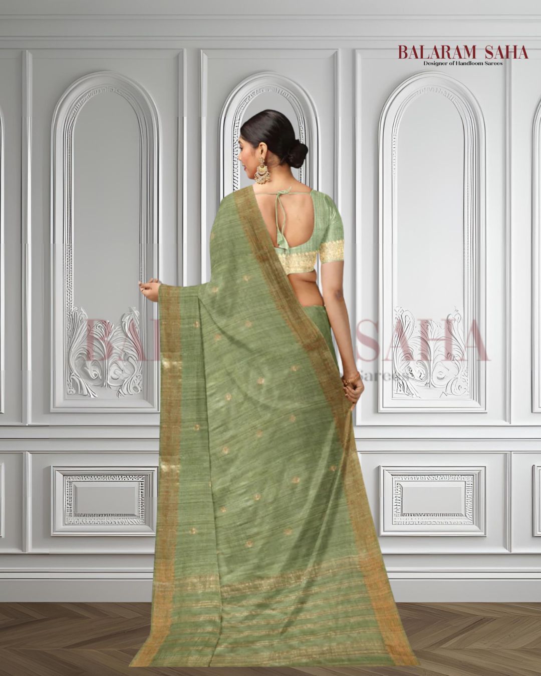 Pastel Green Soft Handloom premium Matka Silk Saree With Zari Border Balaram Saha