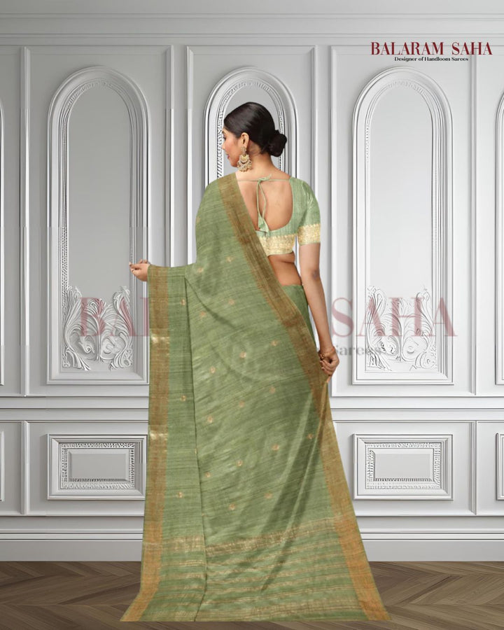 Pastel Green Soft Handloom premium Matka Silk Saree With Zari Border Balaram Saha