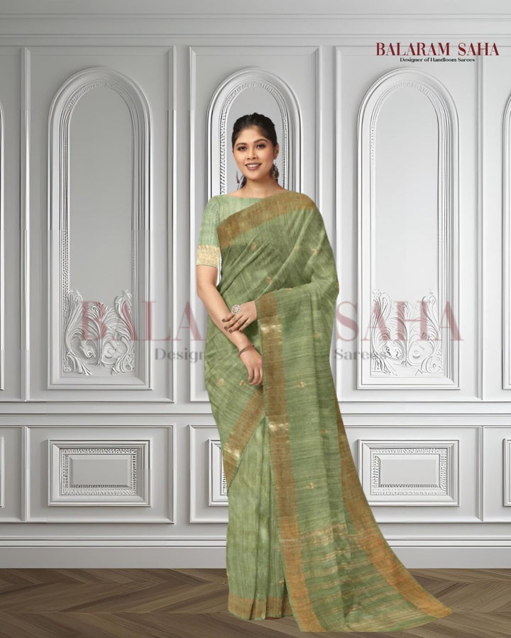 Pastel Green Soft Handloom premium Matka Silk Saree With Zari Border Balaram Saha