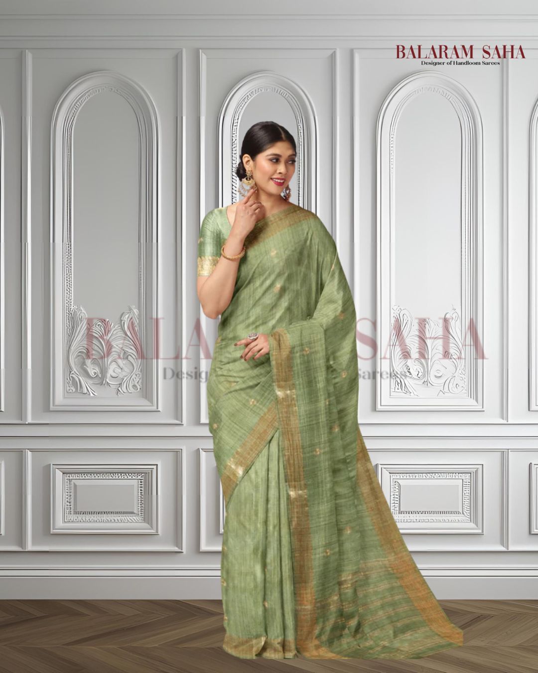 Pastel Green Soft Handloom premium Matka Silk Saree With Zari Border Balaram Saha
