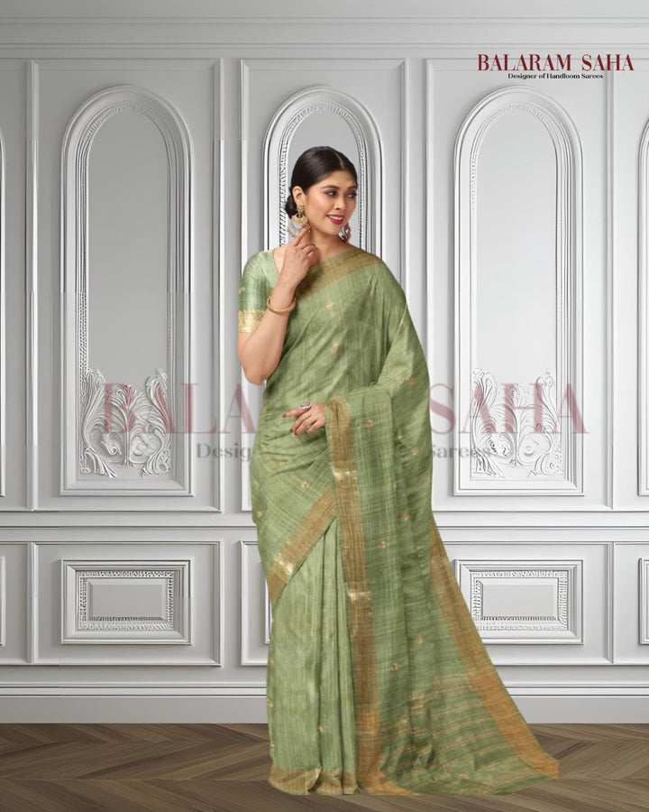 Pastel Green Soft Handloom premium Matka Silk Saree With Zari Border Balaram Saha