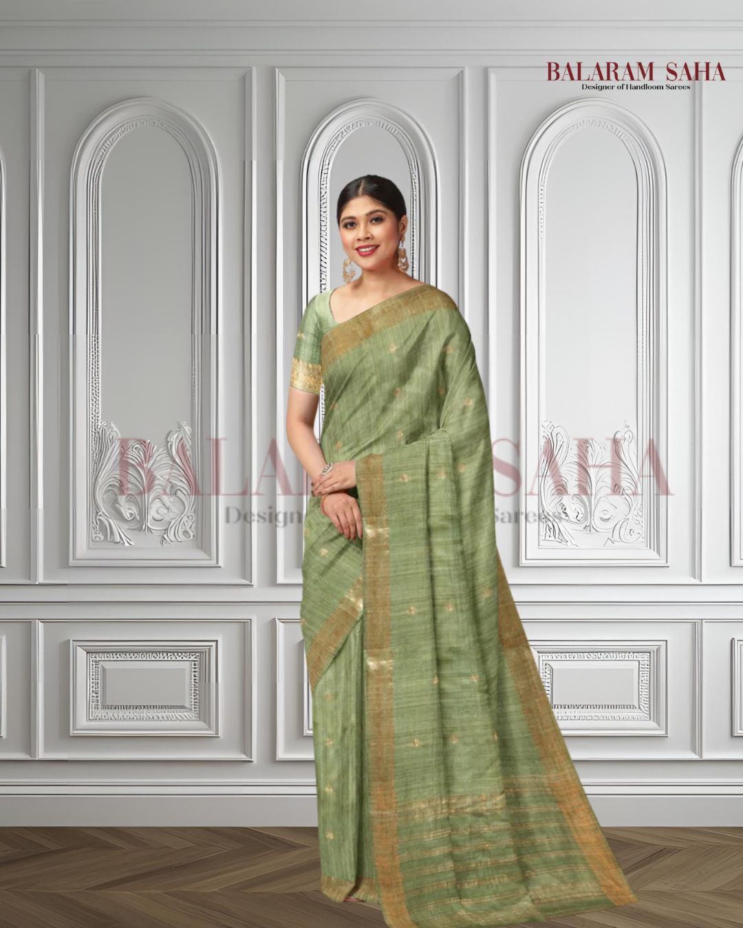 Pastel Green Soft Handloom premium Matka Silk Saree With Zari Border Balaram Saha