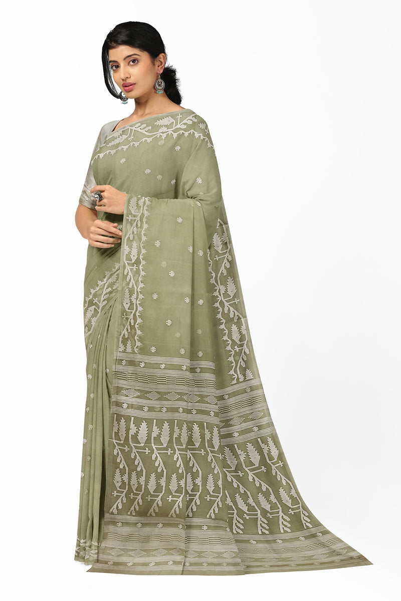 Light Green & White Handwoven Muslin Silk Jamdani Saree Balaram Saha       https://time.com/