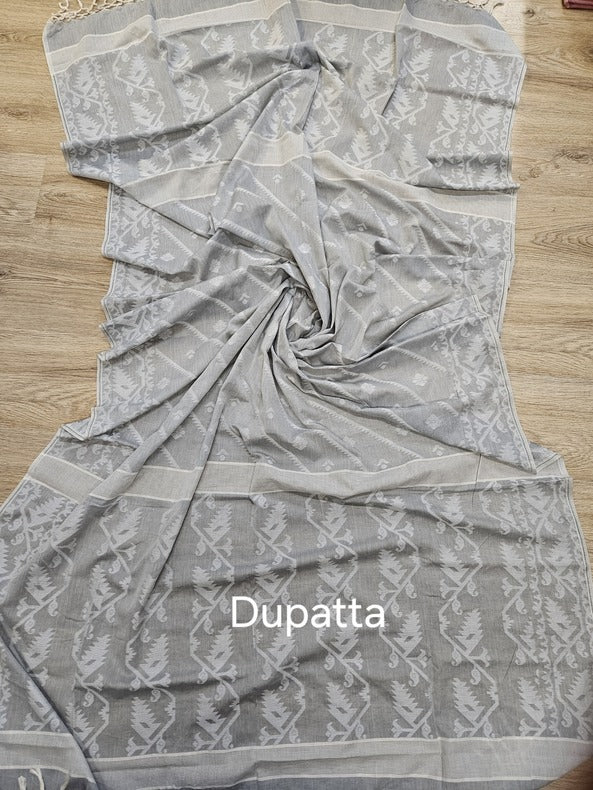 Steel Grey Soft Cotton 2 Piece Jamdani kurta & Dupatta Set https://www.deviantart.com/