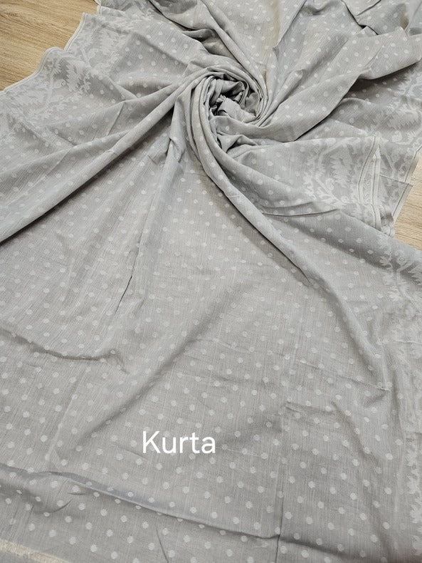 Steel Grey Soft Cotton 2 Piece Jamdani kurta & Dupatta Set