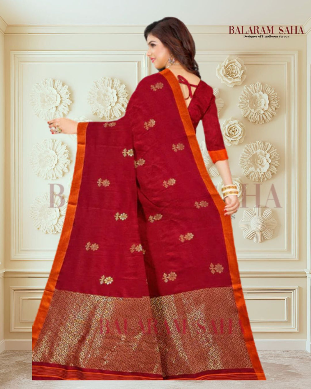 Sunset Serenade: Balaram Saha's Red & Orange Handloom Cotton Sarees (handloom saree, cotton saree, handloom cotton saree, balaram saha online, handloom sarees, balaram saha handloom saree store photos, balaram saha handloom saree store, cotton handloom saree, bengal handloom sarees, pure cotton, cotton saree for women, cotton saree online)   https://elements.envato.com/