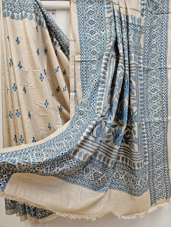 Sustainable Luxury: Handloom Gachhi Tussar Silk Kantha Stitch by Balaram Saha - (handloom saree, silk saree, handloom silk saree, balaram saha online, silk sarees, silk handloom saree, bengal handloom sarees, pure silk, silk saree online, tussar silk saree, tussar silk)   https://www.forbes.com/